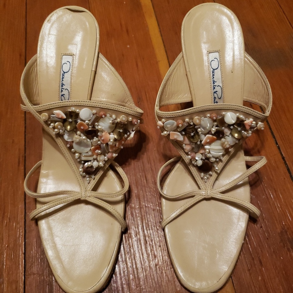 Oscar de la Renta 3" nude/beige strappy heels